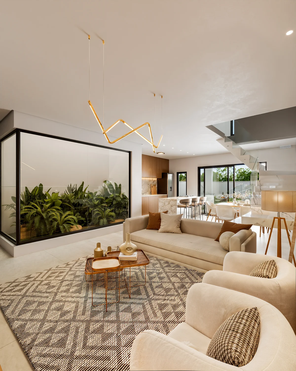 Sala de estar com jardim interno